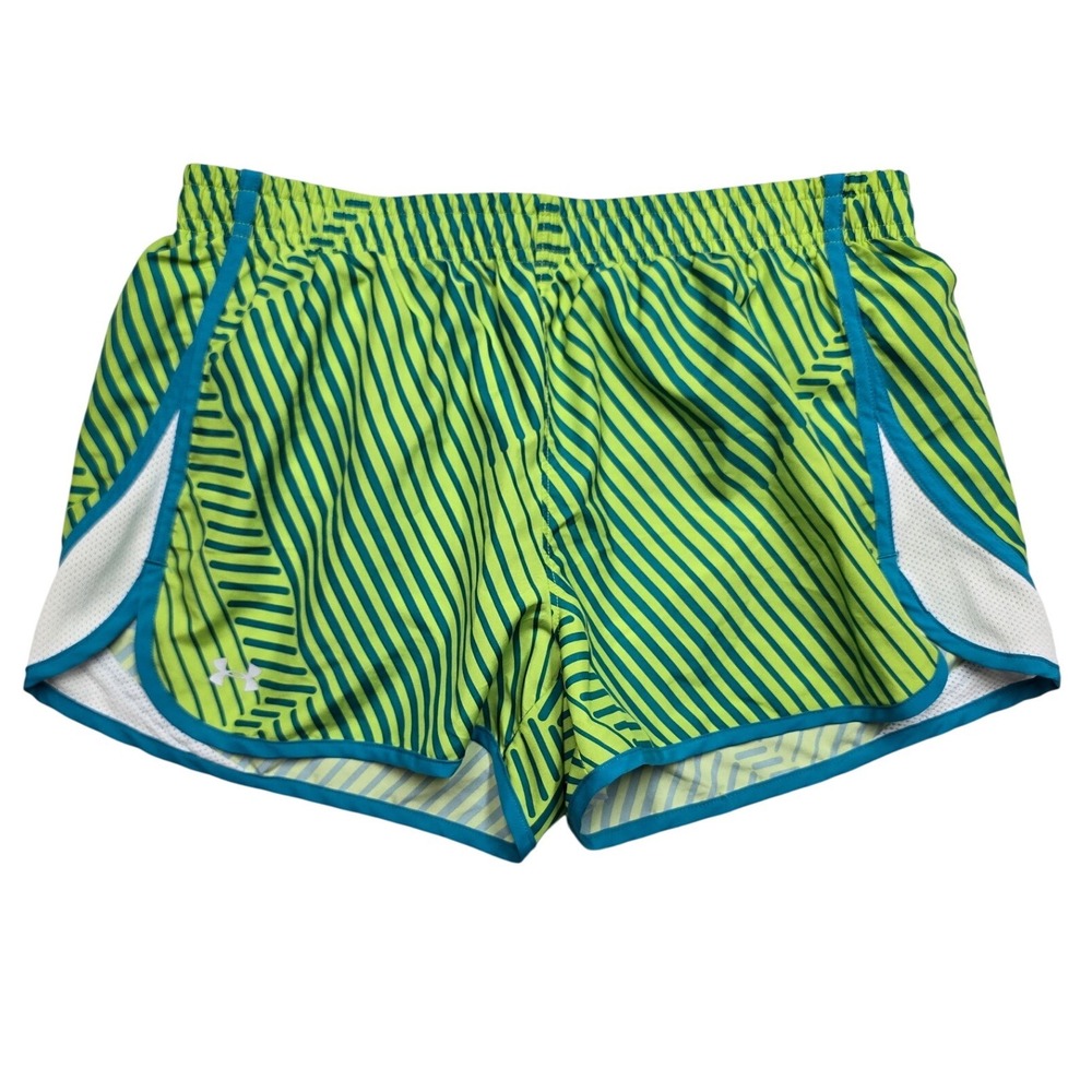 Under Armour HeatGear Running Shorts Striped Mesh Green Lime Womens Medium M